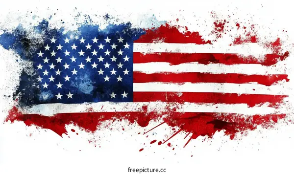 American Flag with Watercolor Splatter Effect