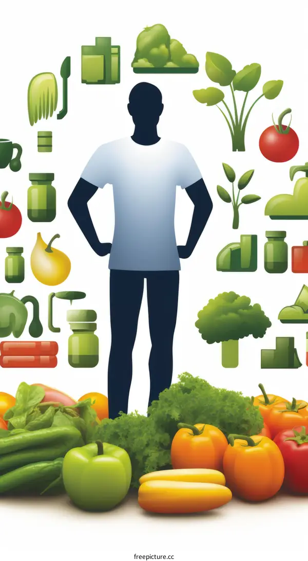 A person surrounded by healthy food