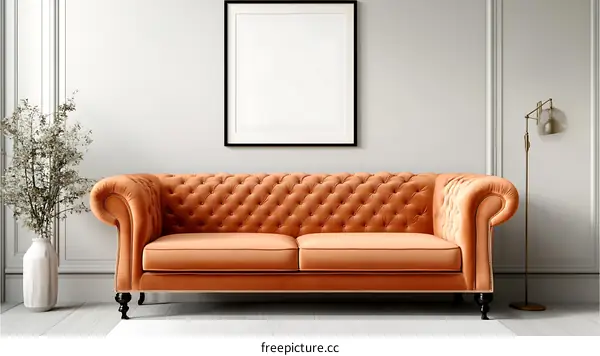 Classic Orange Velvet Sofa in Modern Living Room