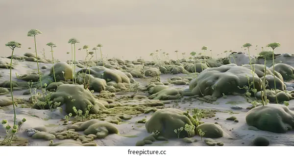 Closeup of Green Mossy Rocks in a Desert Landscape