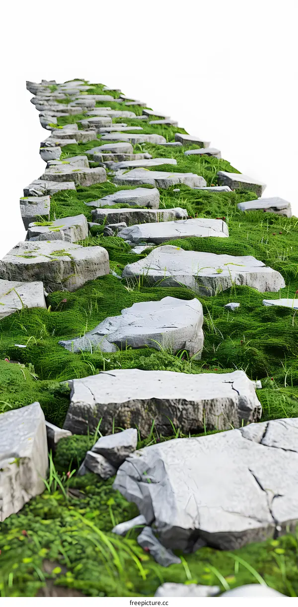 Stone Pathway Through Lush Green Grass
