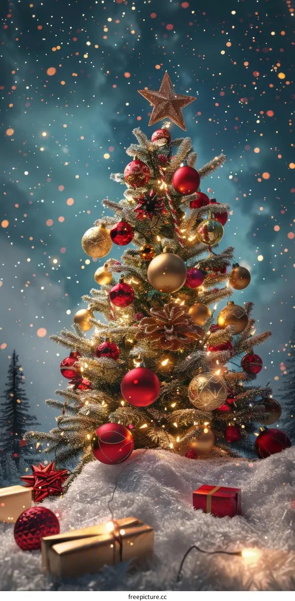 Red and Gold Christmas Tree with Star Ornament