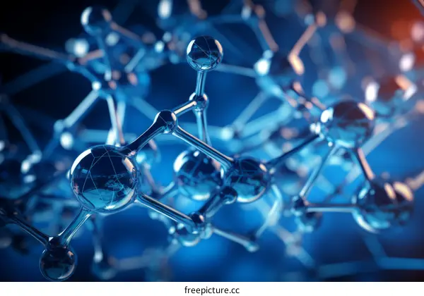 Blue translucent molecular structure on a dark blue background