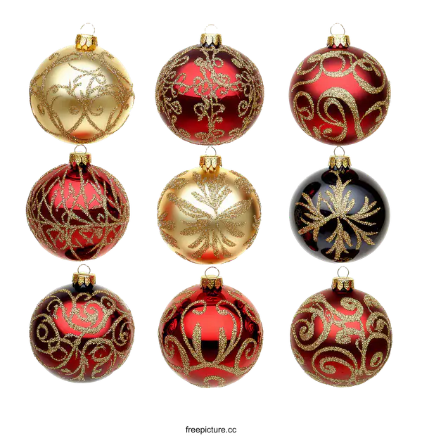 [Transparent Background PNG]Christmas Ornaments Collection of Red and Gold