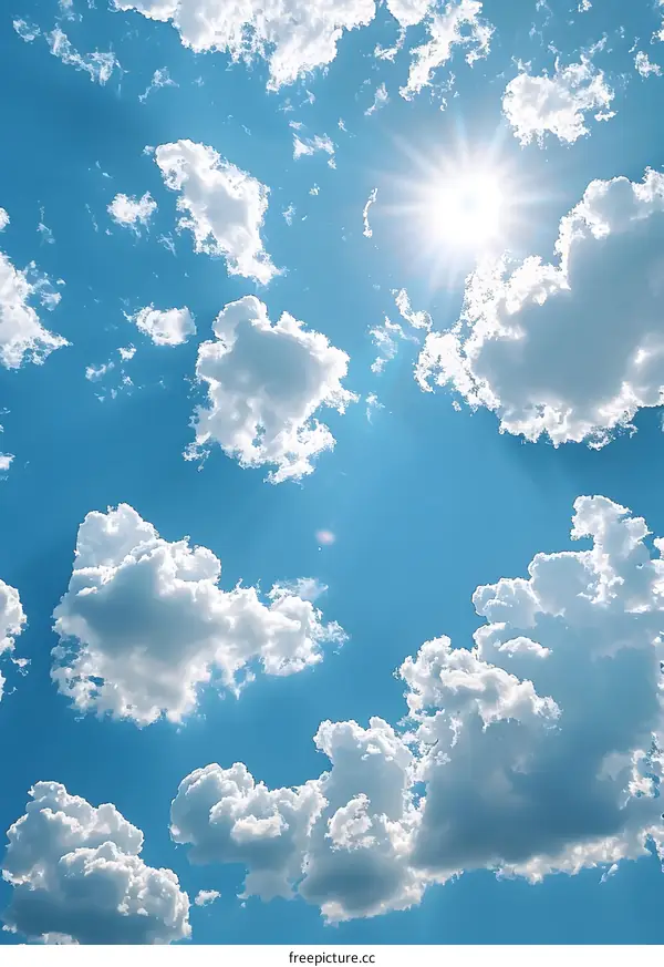 Beautiful Blue Sky with Puffy White Clouds