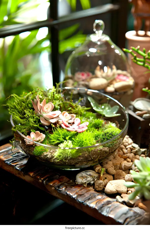 Glass Terrarium with Succulents and Moss