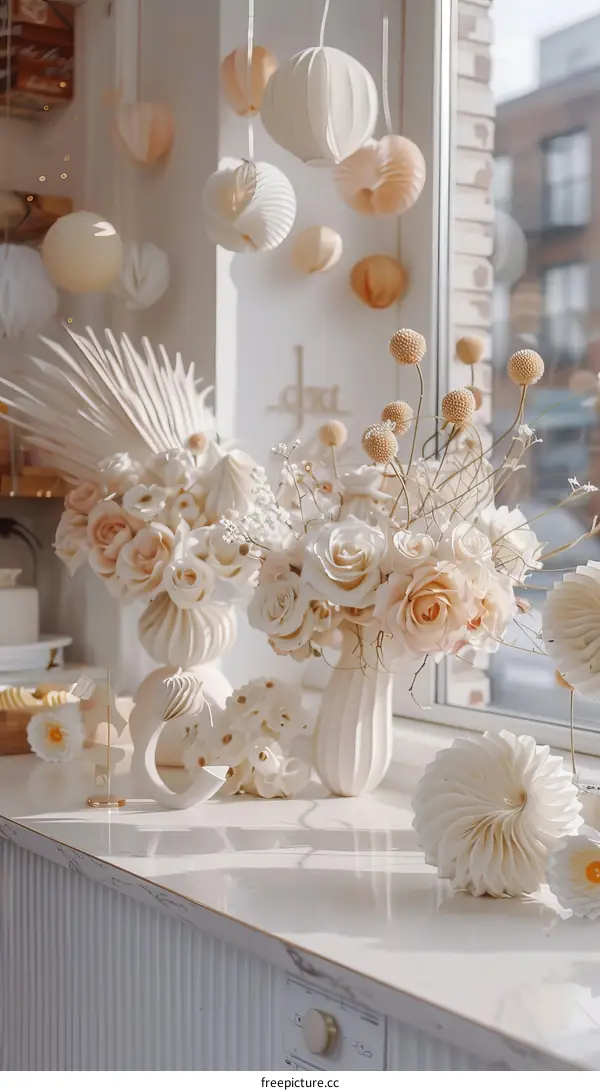 Delicate Flower Arrangement in a White Vase