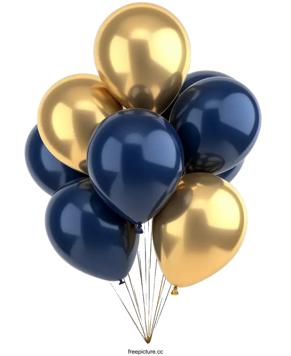 [Transparent Background PNG]Gold and Navy Balloons Bunch Illustration