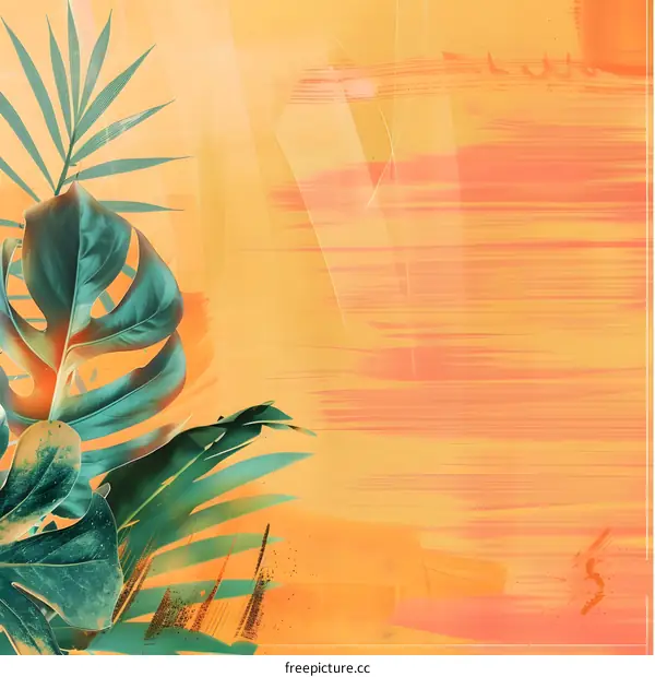 Tropical Leaves On Yellow And Peach Background