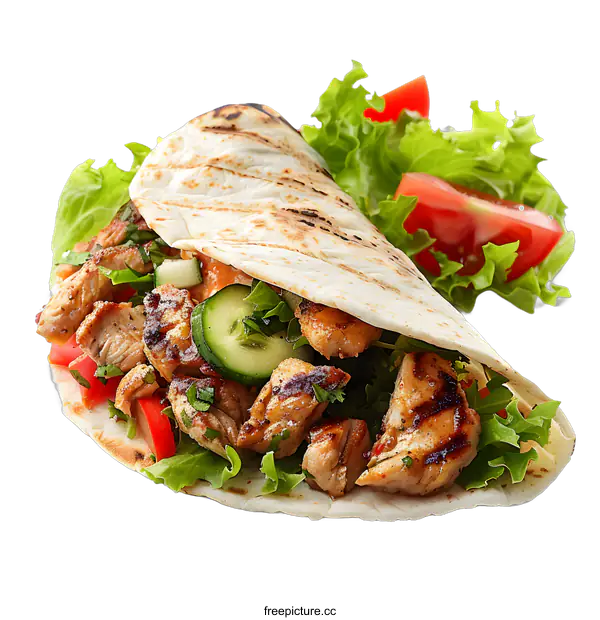 [Transparent Background PNG]Grilled Chicken Wrap with Salad on White Background