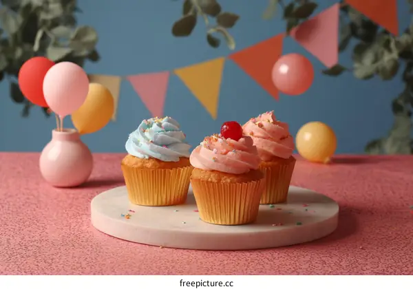 Birthday Cupcakes on a Festive Table Setting