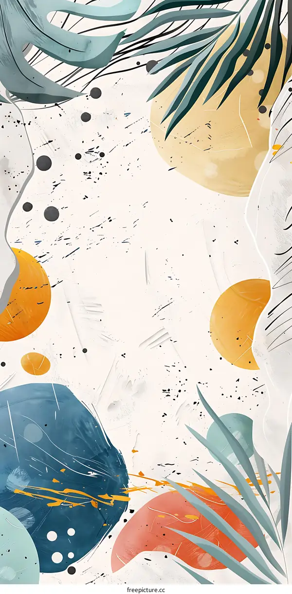 Abstract Tropical Leaves and Geometric Shapes Digital Art