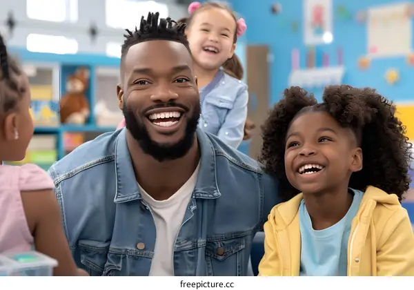 Happy Teacher and Students in a Classroom
