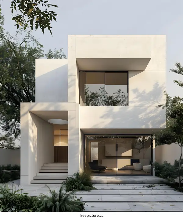 Modern Minimalist House Design With Concrete Exterior And Large Windows