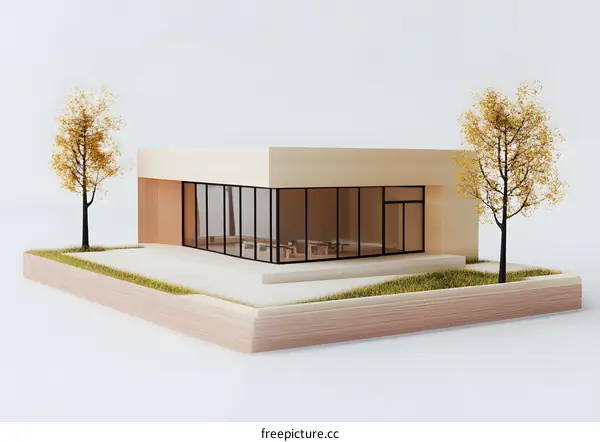 Modern House Model with Trees and Grass