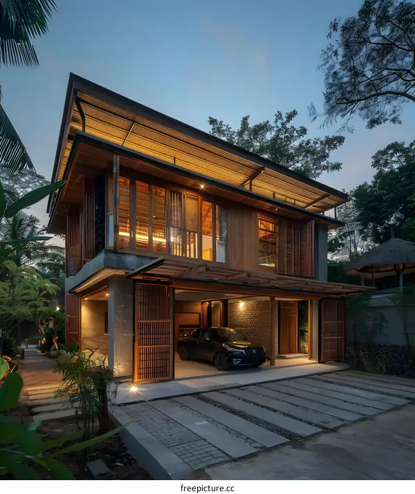 Modern Wooden House with Garage and Garden