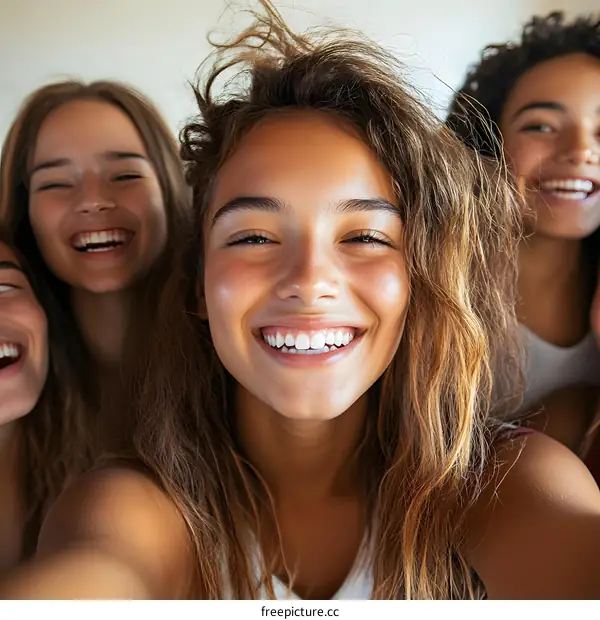 Group of Happy Young Women Taking a Selfie