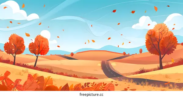 Autumn Landscape with Road and Trees