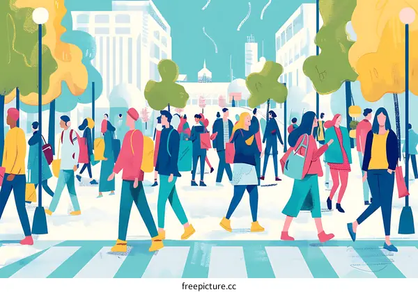 People Walking On A Crosswalk With City Buildings In The Background