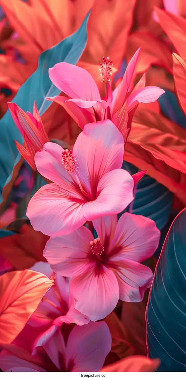 Pink Hibiscus Flowers Blooming in Garden