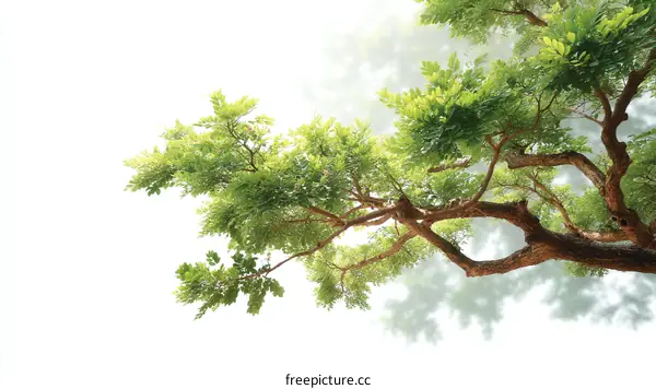 Fresh Green Tree Branches Against a White Background