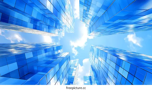 Modern Skyscrapers against a Cloud-Filled Blue Sky
