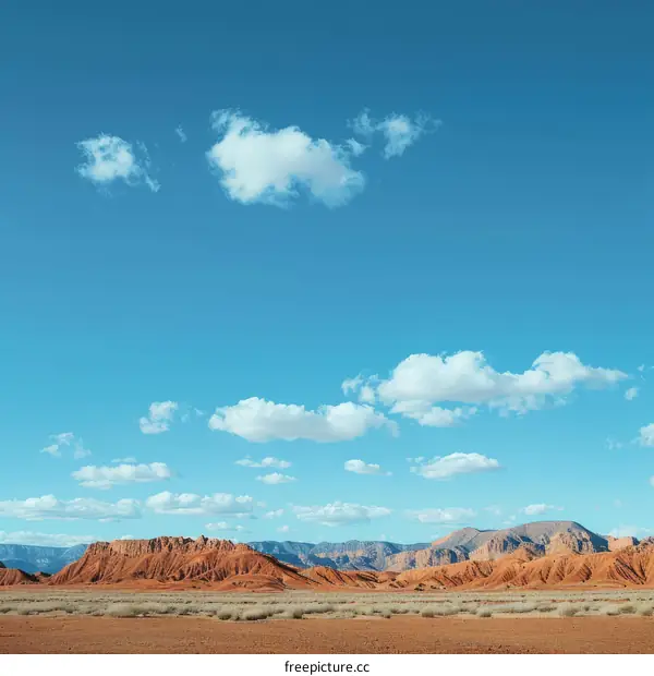 Arid Desert Landscape with Blue Sky and Clouds
