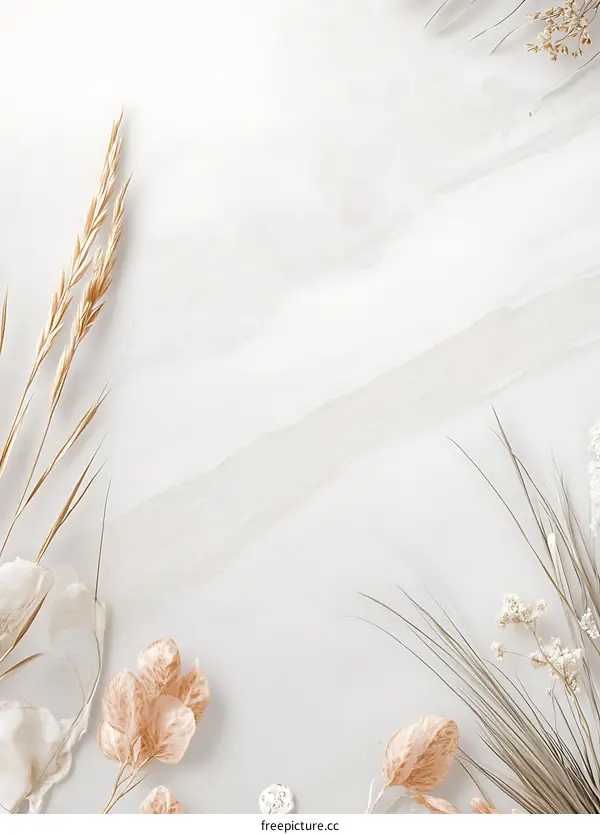 Minimalist Beige and White Dried Flowers Background
