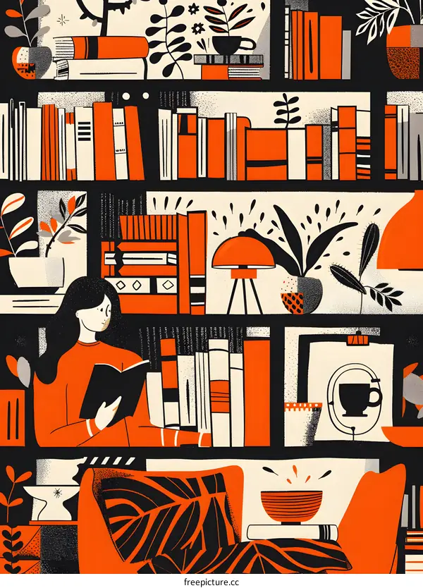 Woman Reading in Cozy Home Library