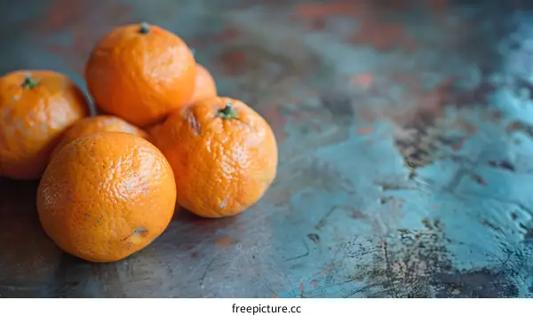 Close Up of Fresh Oranges on Blue Background