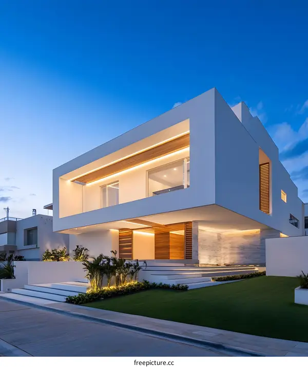 Modern Minimalist White House with Wooden Accents