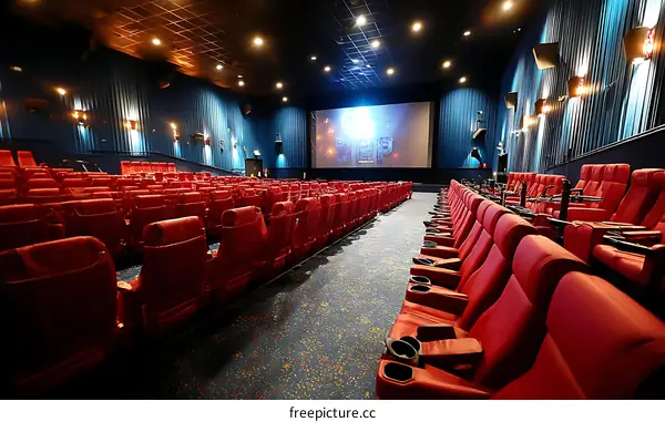 Empty Cinema Theater Seats and Screen