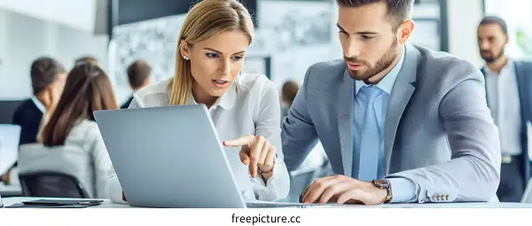 Business Colleagues Discussing Project on Laptop