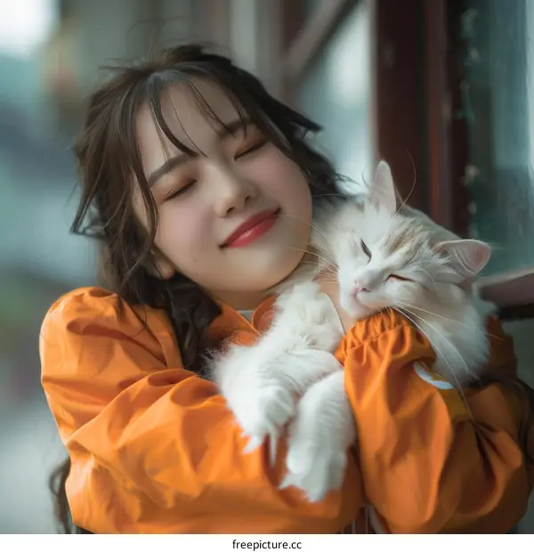 Young Woman and Cat Embrace