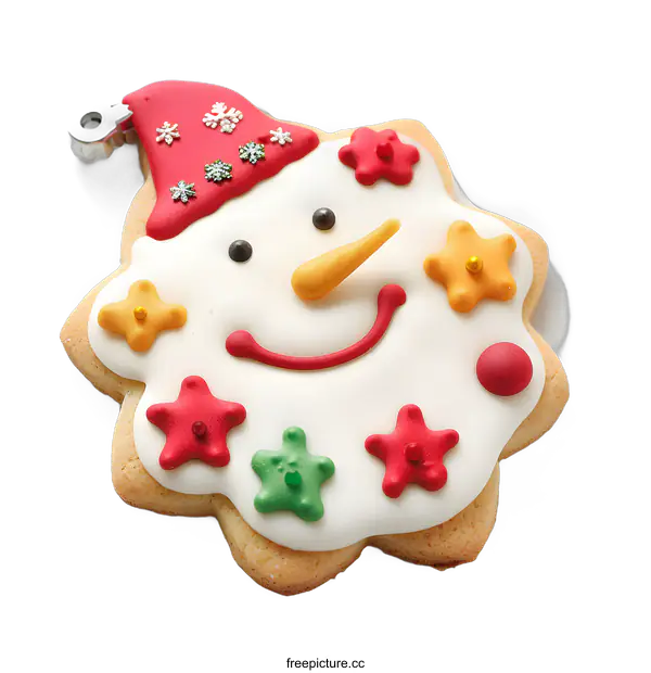 [Transparent Background PNG]Festive Gingerbread Cookie Decorated as a Snowman