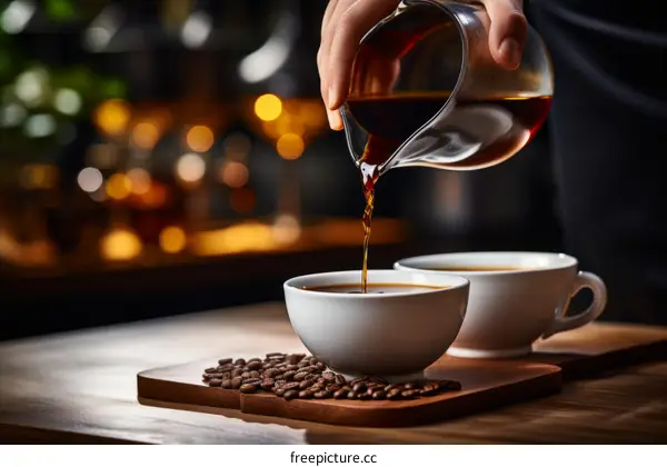 Barista pouring coffee into cups