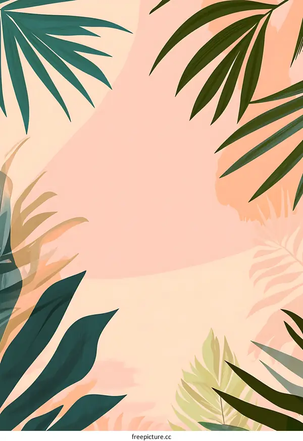 Tropical Leaves on Peach Background