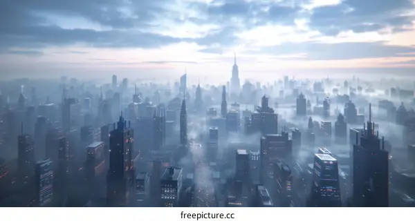 Futuristic City Skyline in Fog