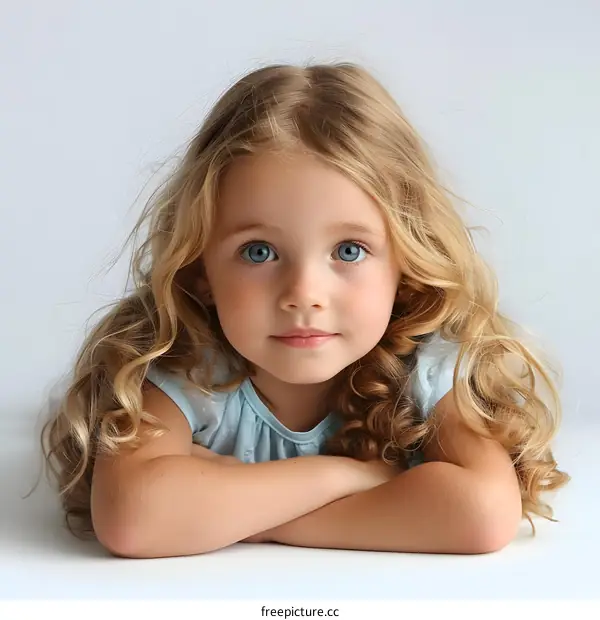 Portrait of a cute little blonde girl with blue eyes