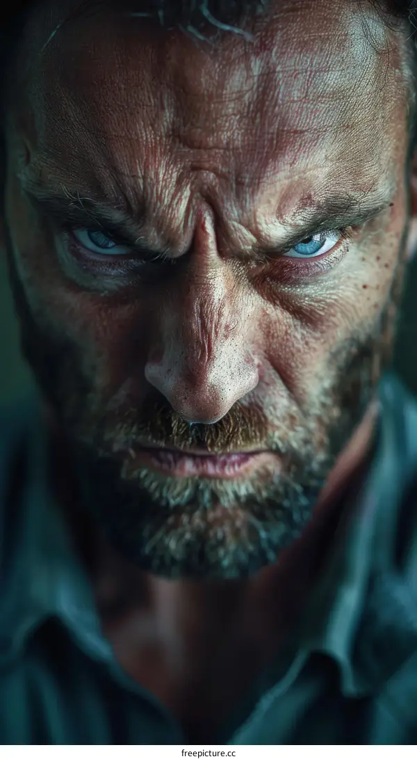 Portrait of an intense man with blue eyes