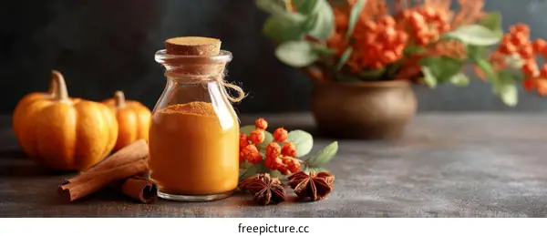 Autumn Spice Jar with Pumpkins and Cinnamon Sticks