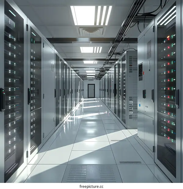 Server room with rows of server racks