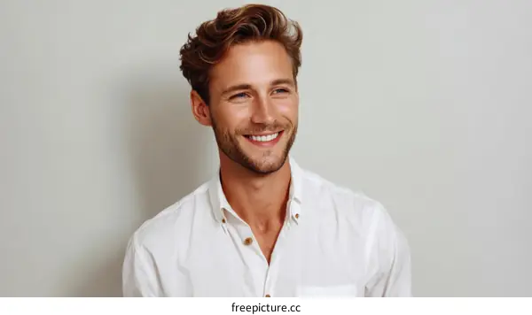 Smiling Caucasian Man in a White Shirt Portrait