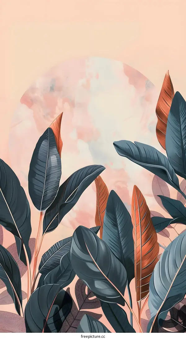 Tropical Leaves Illustration with Peach Background