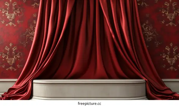 Elegant Red Curtain Draped Stage Setting