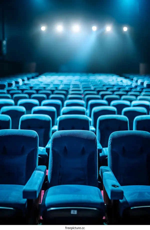 Empty Blue Seats in a Movie Theater