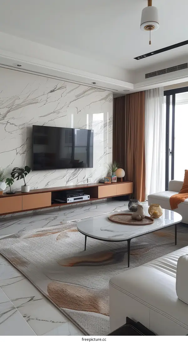 Modern minimalist marble TV wall background design