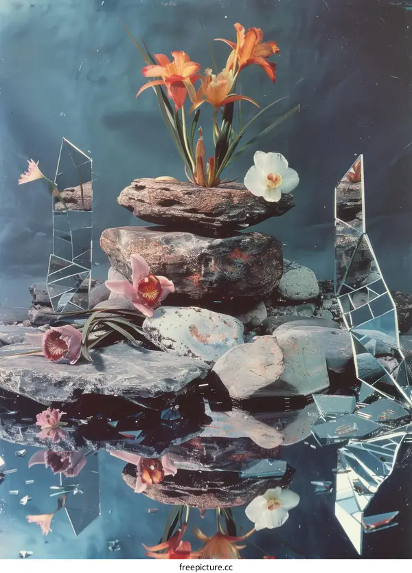 Orchid and Stones Still Life