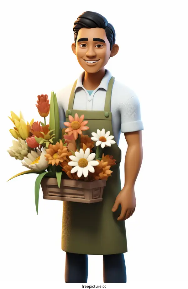 Smiling Florist Holding a Flower Basket