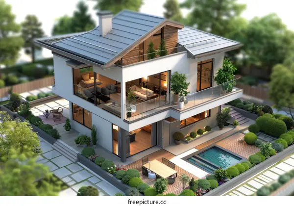 Modern House Exterior with Lush Landscaping